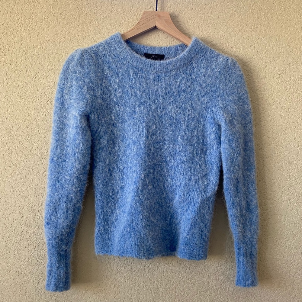 J Crew Sky Blue Fuzzy Puff Sleeve Sweater XXS